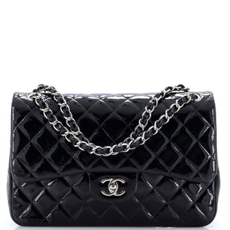 Chanel Classic Double Flap Bag Quilted Patent Jumbo
