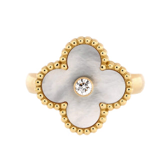 Van Cleef & Arpels Vintage Alhambra Ring 18K Yellow Gold with Mother of Pearl and Diamond