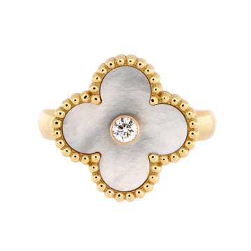 Van Cleef & Arpels Vintage Alhambra Ring 18K Yellow Gold with Mother of Pearl and Diamond