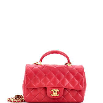 Chanel Classic Single Flap Top Handle Bag Quilted Lambskin Mini