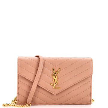 Saint Laurent Classic Monogram Wallet on Chain Matelasse Chevron Leather Small