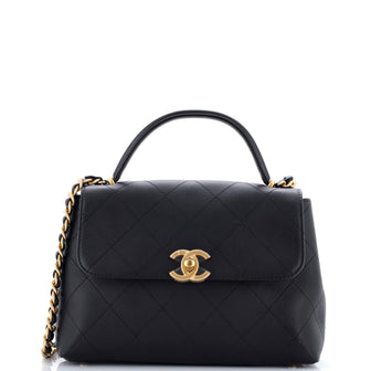 CC Top Handle Flap Bag Quilted Calfskin Large