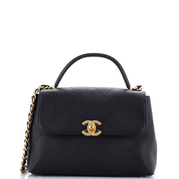 CC Top Handle Flap Bag Quilted Calfskin Large