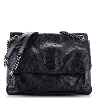 Saint Laurent Niki Chain Flap Bag Matelasse Chevron Leather Large