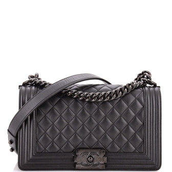 Chanel So Black Boy Flap Bag Quilted Caviar Old Medium