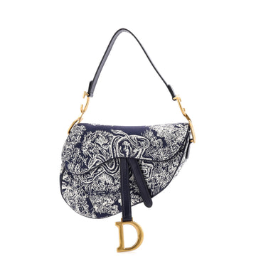 Christian Dior Toile De Jouy Saddle Bag Embroidered Canvas Medium