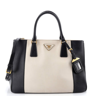 Prada Bicolor Double Zip Lux Tote Saffiano Leather Medium