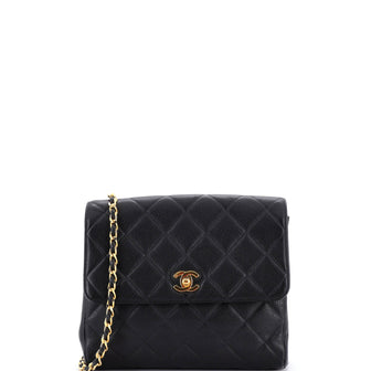 Chanel Vintage Square CC Flap Bag Quilted Caviar Small