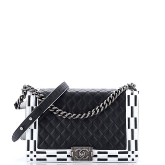Chanel Checkerboard Trim Boy Flap Bag Quilted Calfskin New Medium