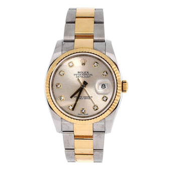 Rolex Oyster Perpetual Datejust Automatic Watch Stainless Steel and Yellow Gold with Diamond Markers 36