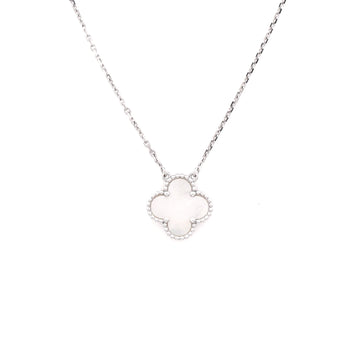 Van Cleef & Arpels Vintage Alhambra Pendant Necklace 18K White Gold and Mother of Pearl
