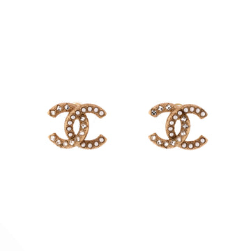 Chanel CC Stud Earrings Metal with Faux Pearls and Crystals