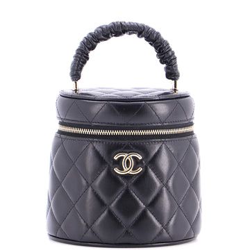 Chanel CC Ruched Top Handle Vanity Case Quilted Lambskin Small