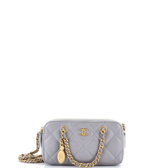 Chanel Medallion Charm Double Zip Clutch with Chain Quilted Caviar