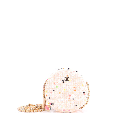Chanel Charm Round Clutch with Chain Quilted Tweed