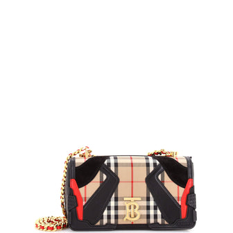 Burberry Lola Shoulder Bag Vintage Check Canvas with Leather and Suede Small