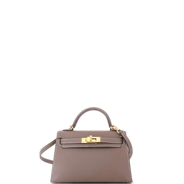 Hermes Kelly Mini II Bag Grey Epsom with Gold Hardware 20