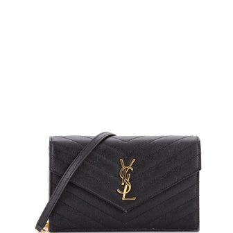 Saint Laurent Classic Monogram Wallet on Chain Matelasse Chevron Leather Small