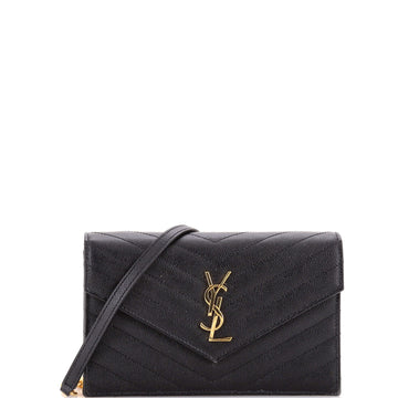 Saint Laurent Classic Monogram Wallet on Chain Matelasse Chevron Leather Small