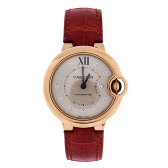 Cartier Ballon Bleu de Cartier Automatic Watch Rose Gold and Alligator with Diamond Markers 33