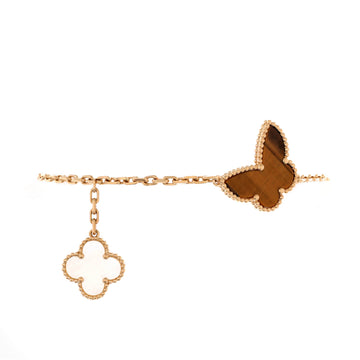 Van Cleef & Arpels Lucky Alhambra 4 Motifs Bracelet 18K Yellow Gold with Carnelian, Malachite, Mother of Pearl and Tiger Eye