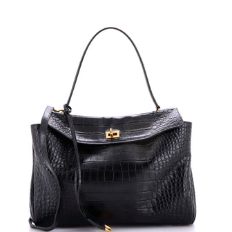 Balenciaga Rodeo Shoulder Bag Crocodile Embossed Leather Medium