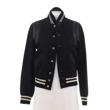 Saint Laurent Women's Classic Teddy Bomber Jacket Wool Blend with Leather