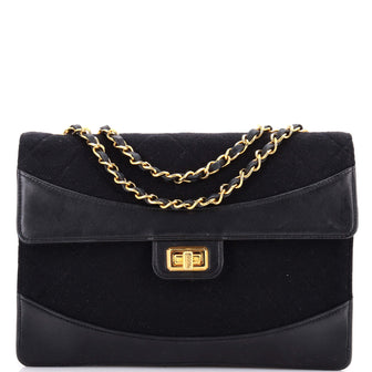 Chanel Vintage Mademoiselle Lock Flap Bag Quilted Jersey and Leather Medium