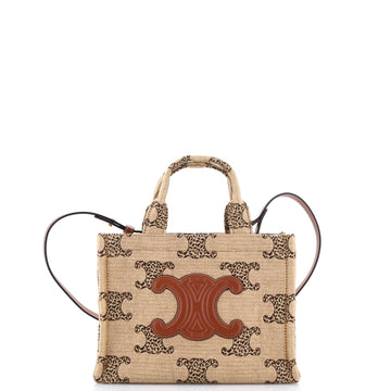 Celine Cabas Thais Tote Triomphe Jacquard Raffia Small