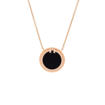 Tiffany & Co. T Circle Pendant Necklace 18K Rose Gold with Onyx and Diamonds Large