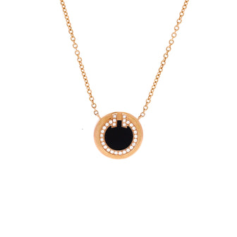 Tiffany & Co. T Circle Pendant Necklace 18K Rose Gold with Onyx and Diamonds Small