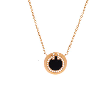 Tiffany & Co. T Circle Pendant Necklace 18K Rose Gold with Onyx and Diamonds Small