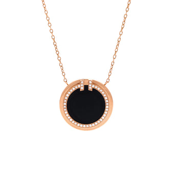 Tiffany & Co. T Circle Pendant Necklace 18K Rose Gold with Onyx and Diamonds Large