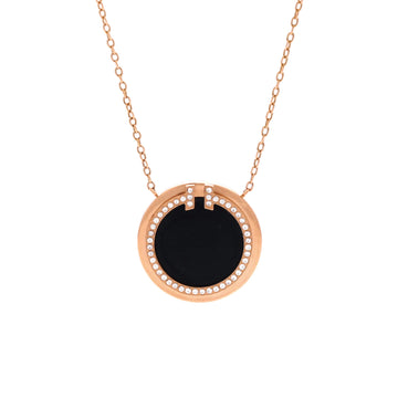 Tiffany & Co. T Circle Pendant Necklace 18K Rose Gold with Onyx and Diamonds Large