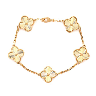Van Cleef & Arpels Vintage Alhambra 5 Motifs Bracelet Guilloche 18K Yellow Gold