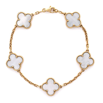 Van Cleef & Arpels Vintage Alhambra 5 Motifs Bracelet 18K Yellow Gold and Mother of Pearl