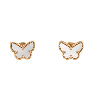 Van Cleef & Arpels Sweet Alhambra Butterfly Stud Earrings 18K Yellow Gold and Mother of Pearl