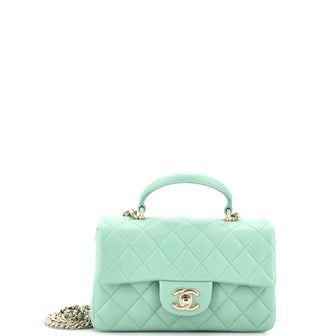Chanel Classic Single Flap Top Handle Bag Quilted Lambskin Mini