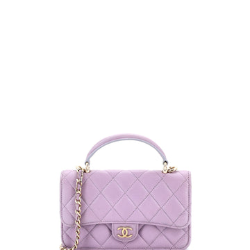 Chanel Classic Top Handle Flap Phone Holder with Chain Quilted Lambskin