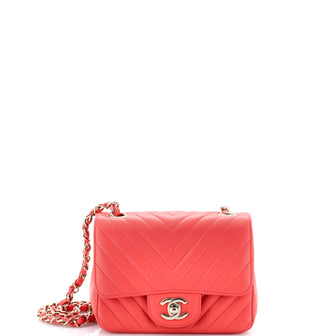 Chanel Square Classic Single Flap Bag Chevron Lambskin Mini