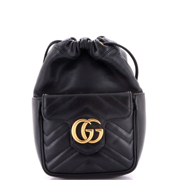 Gucci GG Marmont Front Pocket Bucket Bag Matelasse Leather Mini