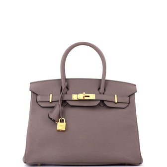 Hermes Birkin Handbag Grey Epsom with Gold Hardware 30