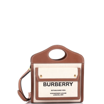 Burberry Logo Pocket Tote Canvas with Leather Mini