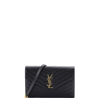 Saint Laurent Classic Monogram Wallet on Chain Matelasse Chevron Leather Small