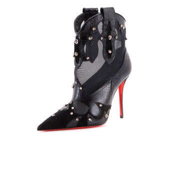 Christian Louboutin Women's Bootytiag Western Booties Crocodile Embossed Leather with Suede and Mesh