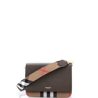 Burberry Mackford Shoulder Bag Leather and House Check Canvas Small
