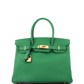 Hermes Birkin Handbag Green Epsom with Gold Hardware 30