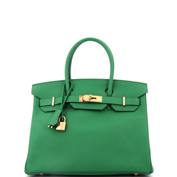 Hermes Birkin Handbag Green Epsom with Gold Hardware 30