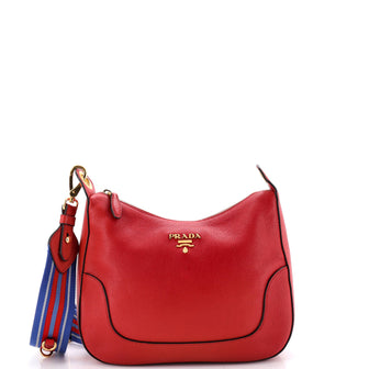 Prada Striped Strap Zip Hobo Vitello Daino Medium