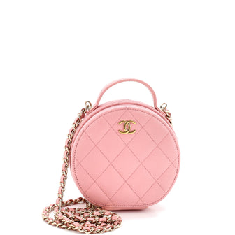 Chanel Handle with Care Round Vanity Case with Chain Quilted Caviar Small